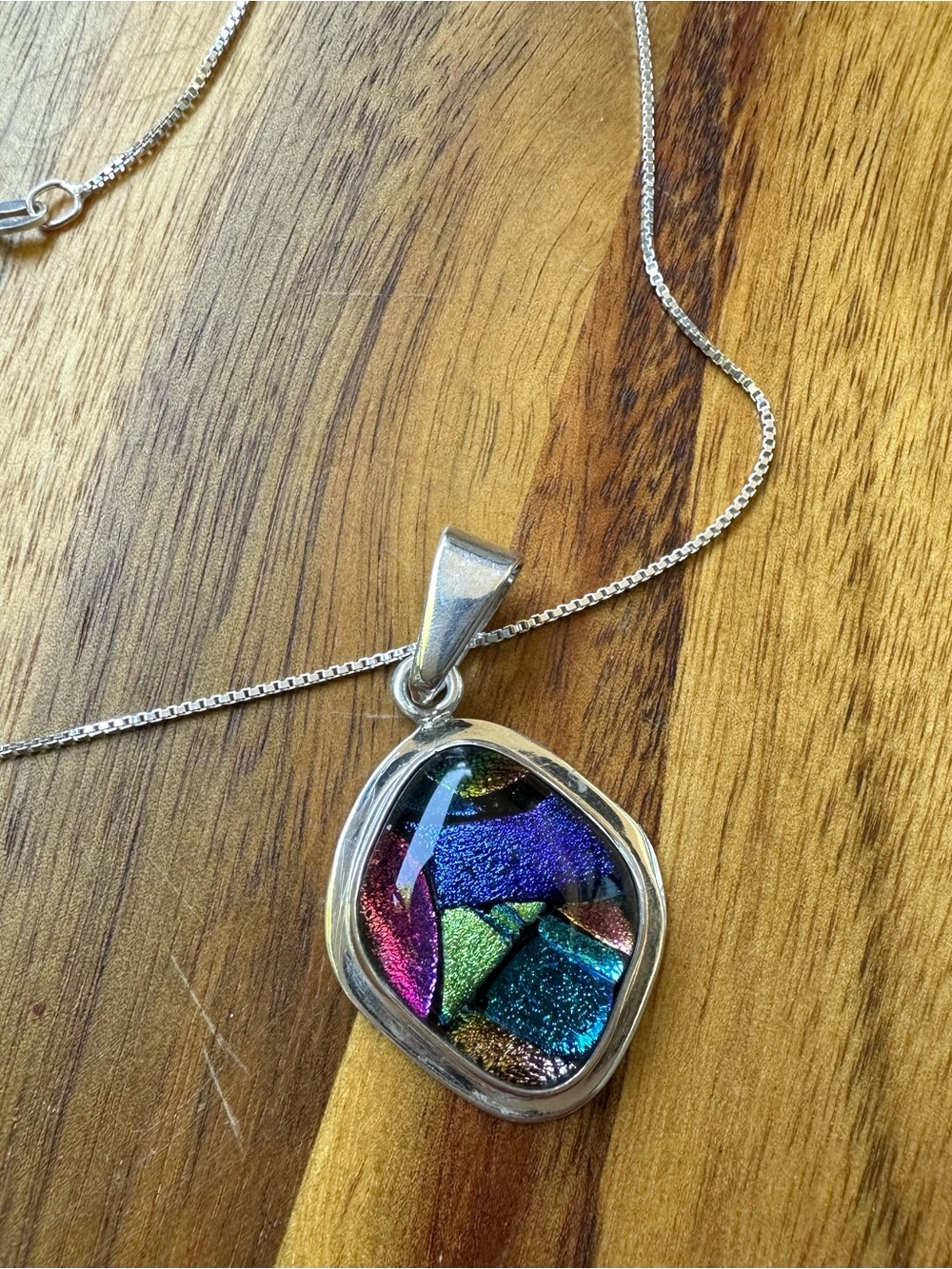 Sterling silver 925 Multicolor Dichroic Glass necklace 20”
